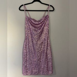 Purple sparkly open back dress